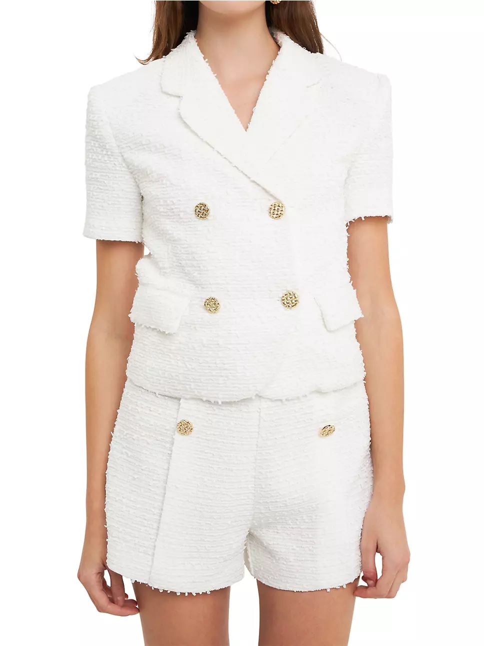 Tweed Round Collar Double Breast Short Sleeve Blazer | Saks Fifth Avenue