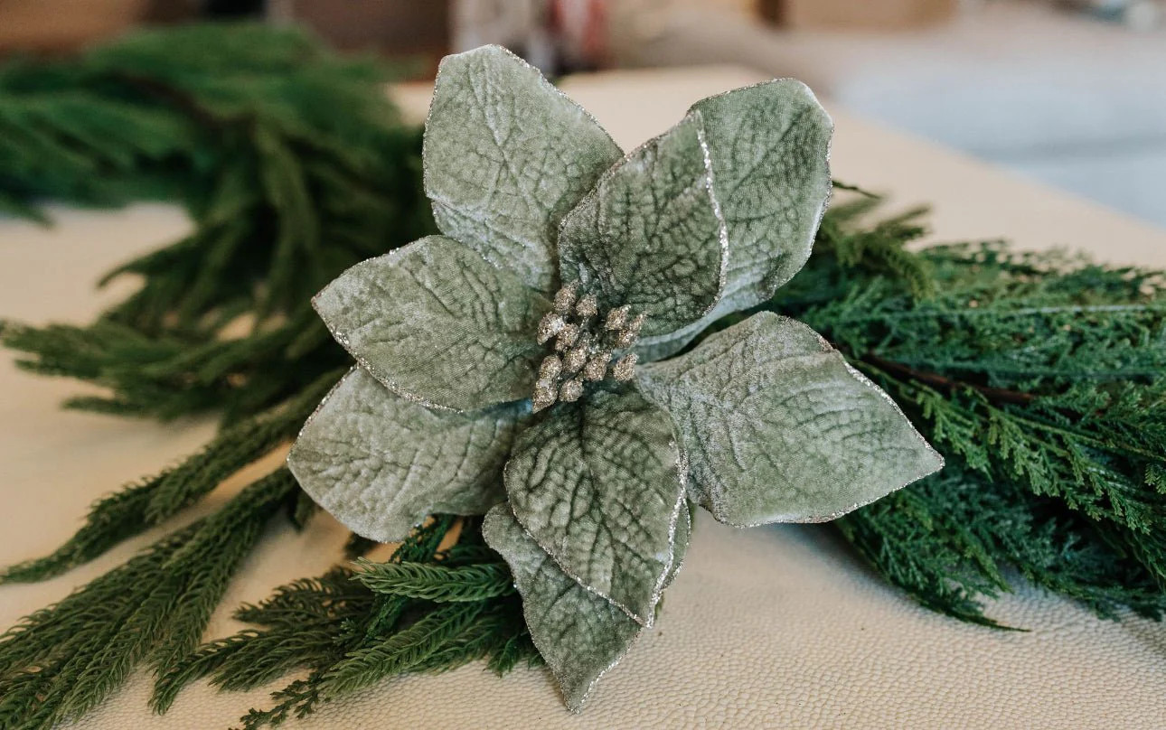 GREEN VELVET POINTSETTIA PICK | The Crowded Table Co. 