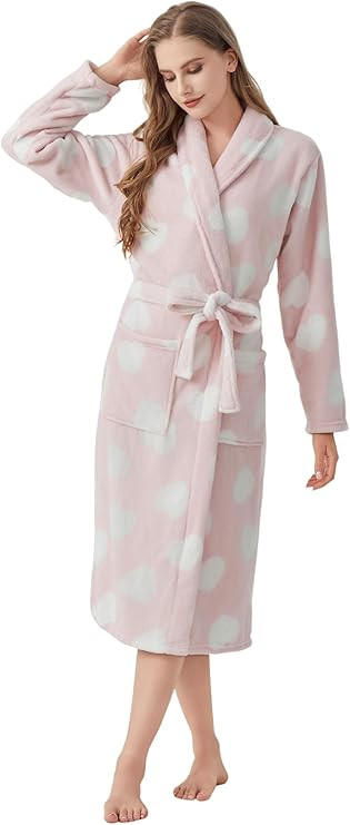 HYGLuosie Women‘s Plush Long Soft Spa Robe,Cozy Coral Fleece Bathrobe,Cute Partern Valentines G... | Amazon (US)