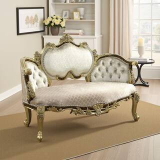 Mara 31 in. Straight Arm Faux Leather Curved Sofa in Beige and Antique Gold | The Home Depot