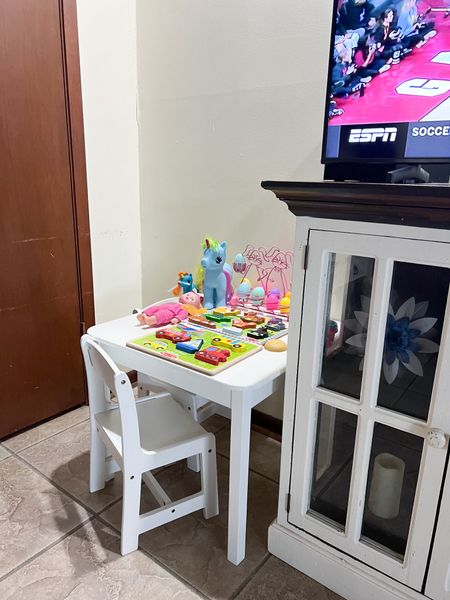Kids play table and chairs set 🧺🤍🏡 kids toys, toddler playset 

#LTKbaby #LTKhome #LTKkids