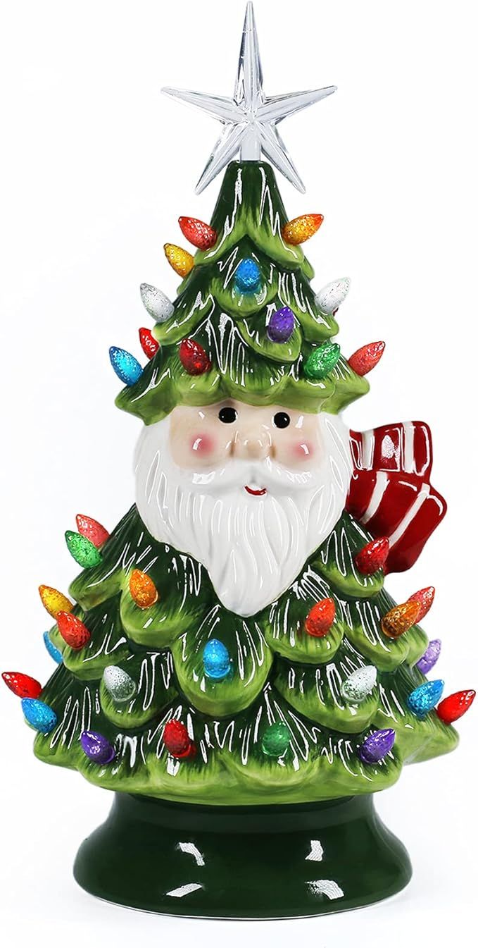 Sunnyglade 11" Ceramic Christmas Tree Tabletop Christmas Tree Lights with 50 Multicolored Lights ... | Amazon (US)