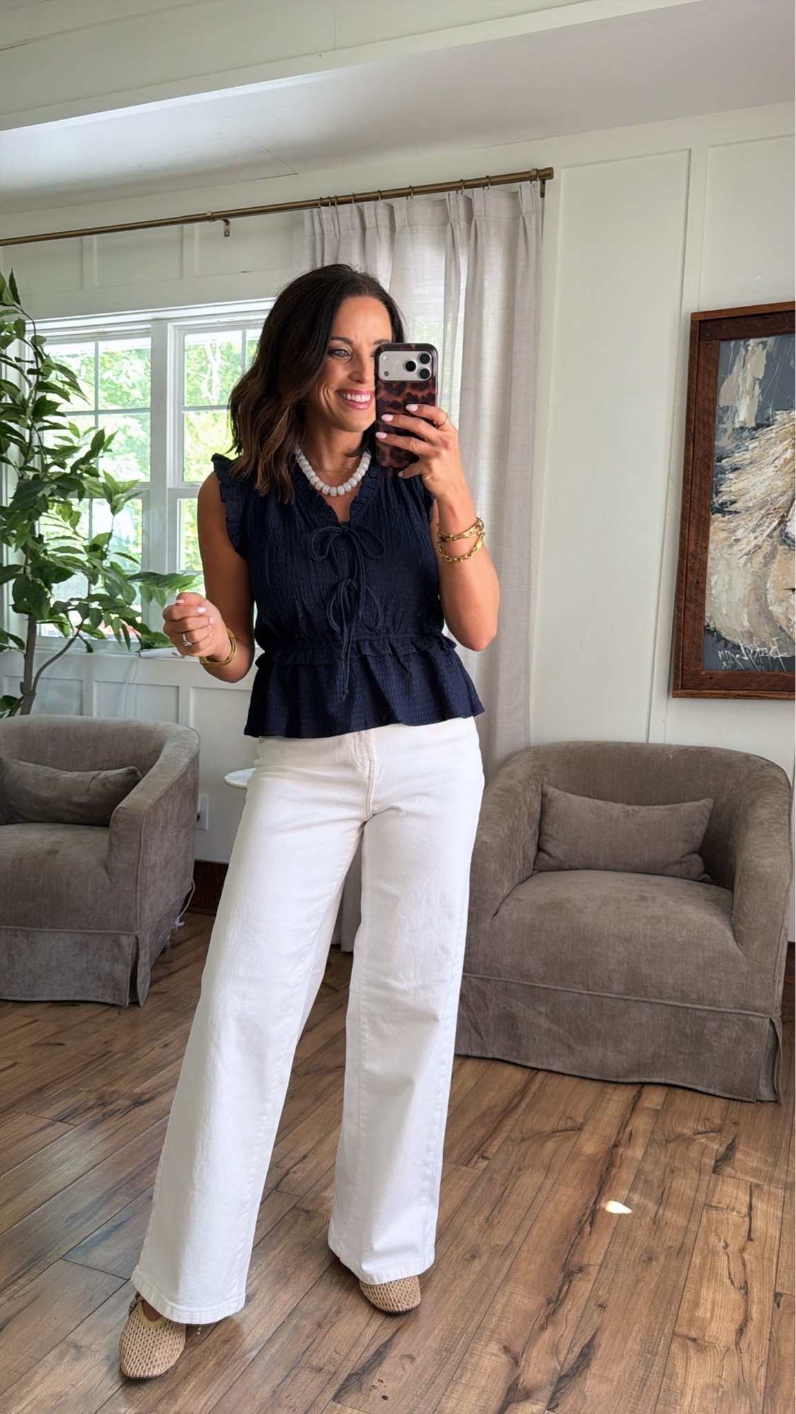 Walmart did it again with this one — the navy top is so cute and feminine, and these white pants make the whole outfit feel instantly put together. Top size XS, pants size 2, 5’3 for reference. #walmartfinds #walmartfashion #walmartstyle #affordablefashion #springoutfit #summeroutfit #ltkfinds