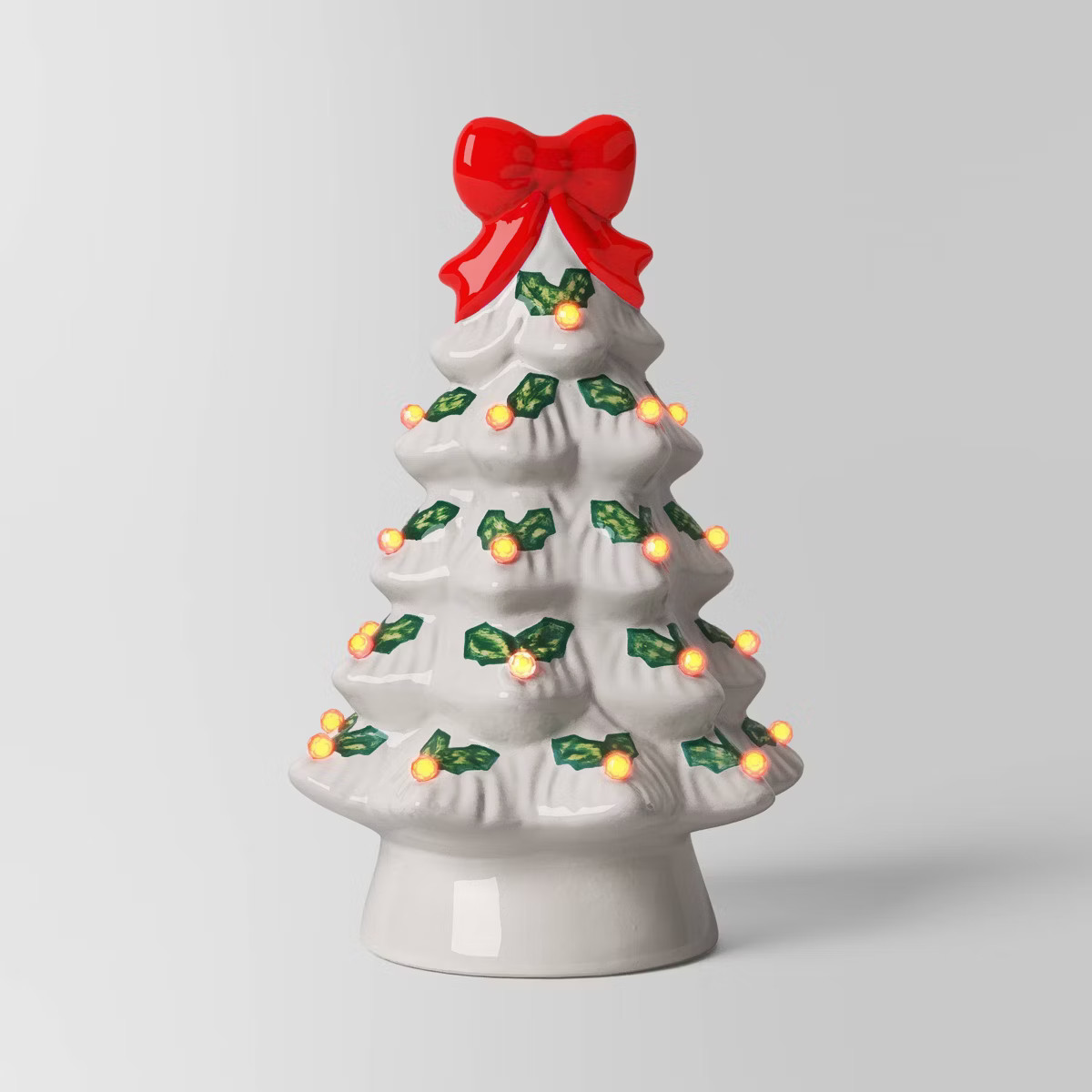 12" Lit Ceramic White Christmas Tree with Red Bow - Wondershop™ | Target
