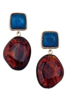 Gabby Tortoise & Resin Drop Earrings in Navy | CANVAS