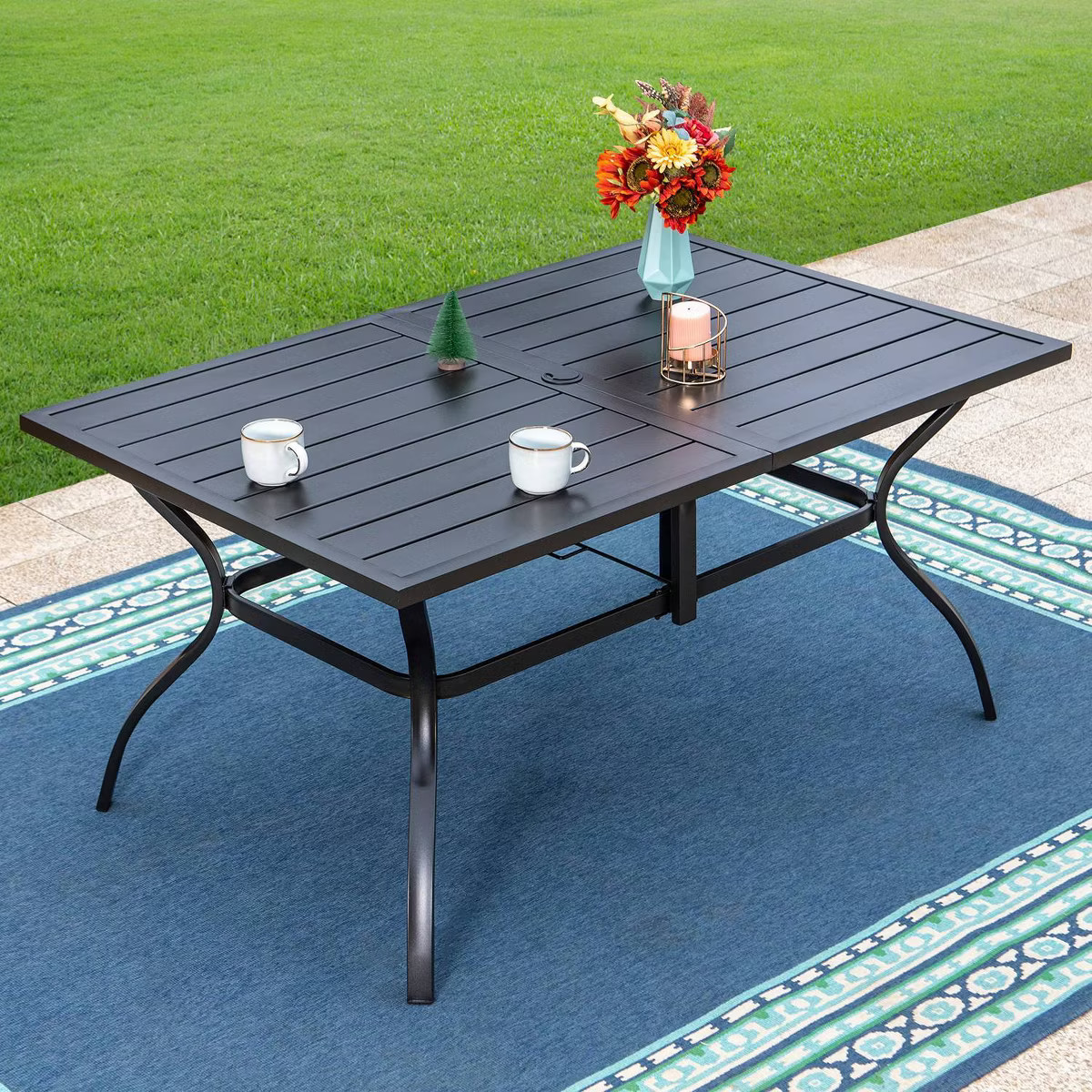 Outdoor Rectangle Steel Dining Table - Black - Captiva Designs: 6-Seater, E-Coating, Weather-Resi... | Target
