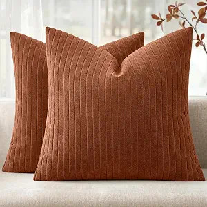MIULEE Set of 2 Rust Decorative Fall Throw Pillow Covers 20x20 Inch, Thick Soft Textured Striped ... | Amazon (US)