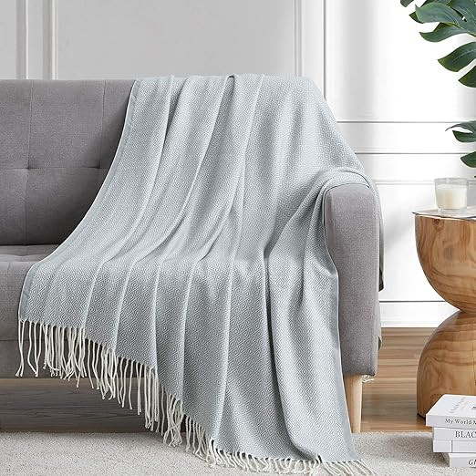 BOURINA Decorative Diamond Lattice Faux Cashmere Fringe Throw Blanket Lightweight Soft Cozy for B... | Amazon (US)