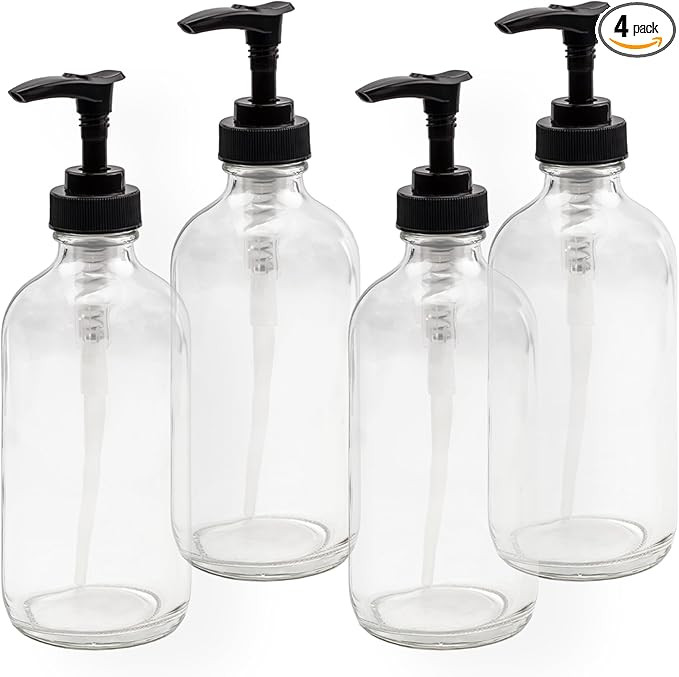 Cornucopia Brands 8oz Clear Glass Pump Bottles (4-Pack w/Black Plastic Pumps), Great as Essential... | Amazon (US)
