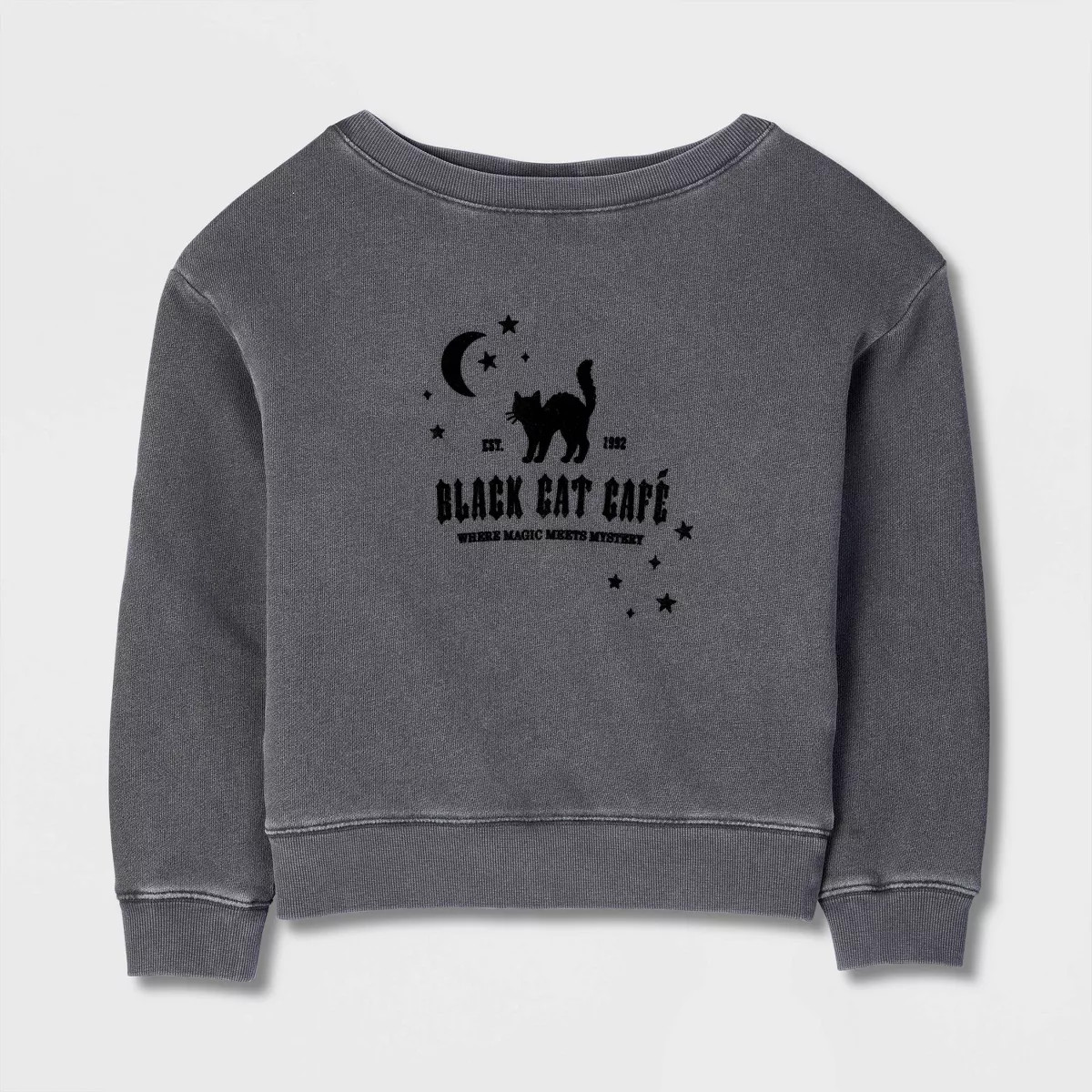 Girls' French Terry Halloween 'Cat Cafe' Pullover Sweatshirt - Cat & Jack\u2122 Charcoal Gray M | Target