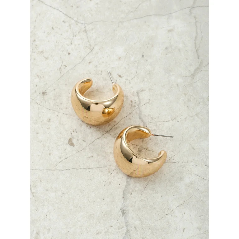 Time and Tru Women’s Thick Gold-Tone Hoop Earrings, 1 Pair | Walmart (US)