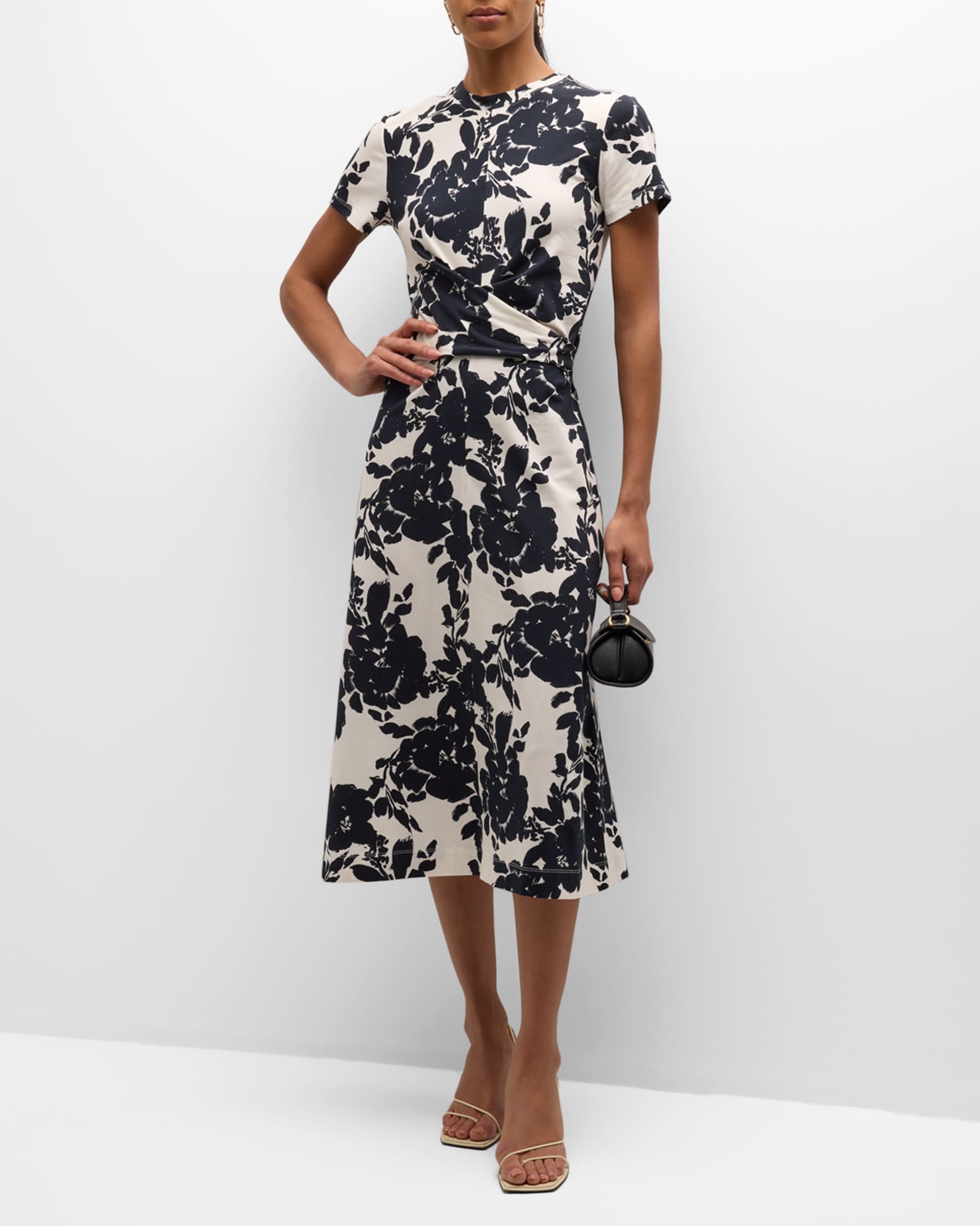 Mac Floral-Print Crossover Waist Midi Dress | Neiman Marcus