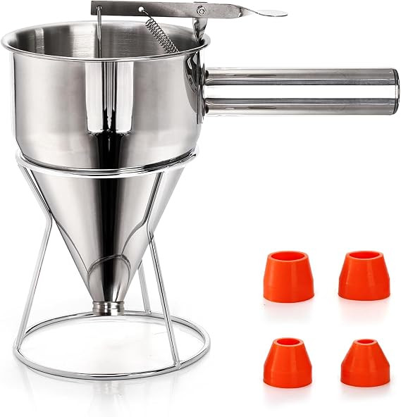 Pancake Batter Dispenser, Stainless Steel 4 Caliber Funnel Cake Dispenser with Stand, 40 Oz Panca... | Amazon (US)