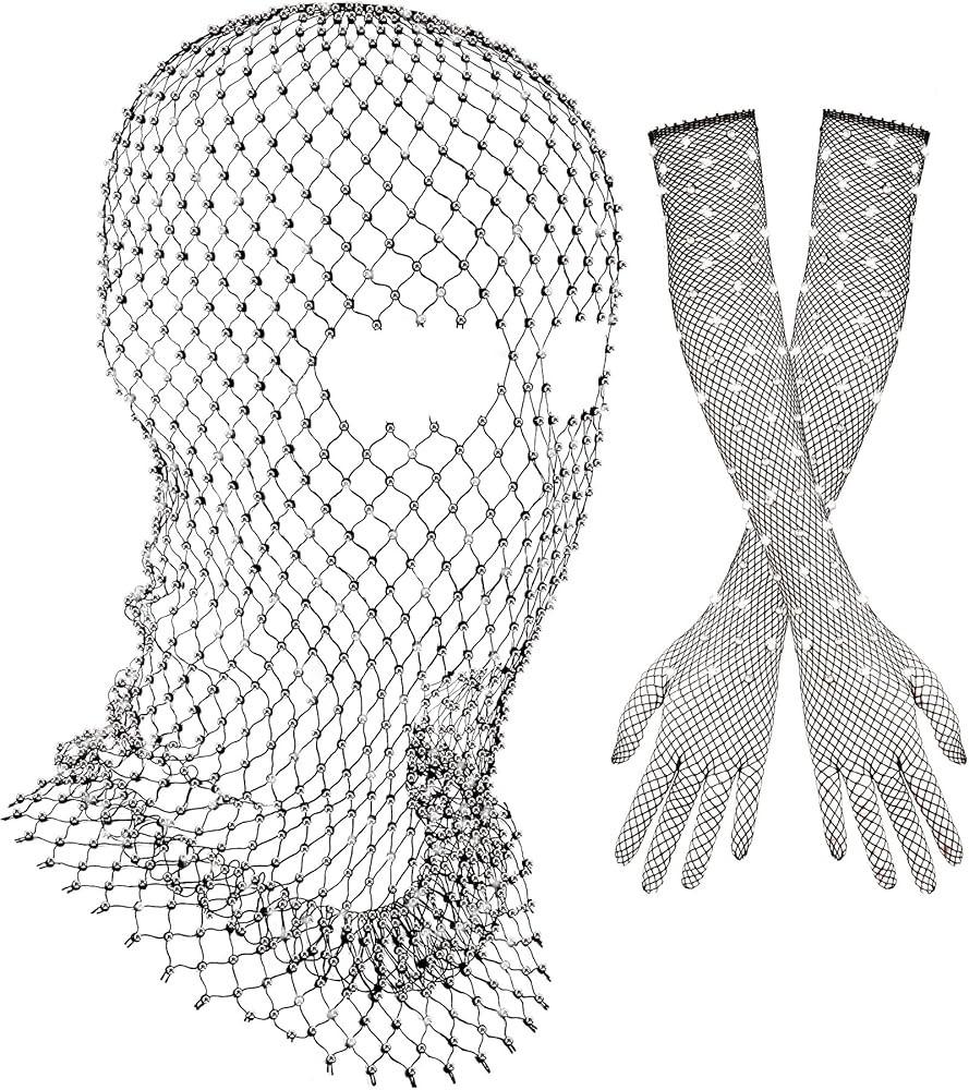 Zhanmai 2 Pack Halloween Crystal Mesh Body Chain with Fishnet Long Gloves Rhinestone Glitter Brea... | Amazon (US)