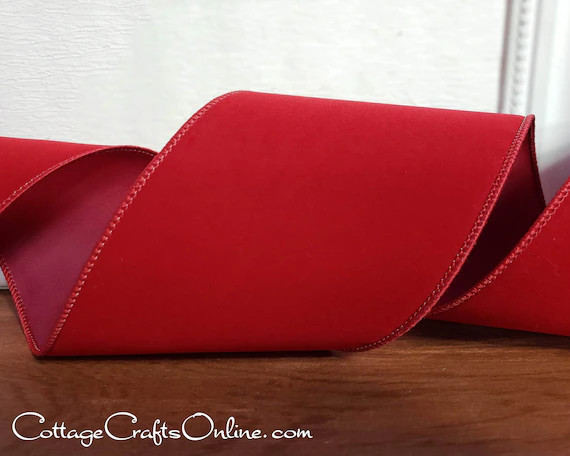 Christmas Wired Ribbon, 4" Scarlet Red Velvet Style, TEN YARD ROLL  ~ Scarlet Velvet 10 ~  Craft ... | Etsy (US)