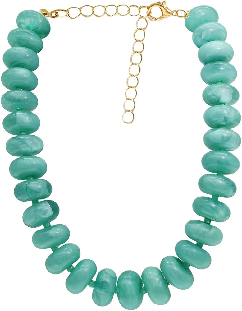 We We Chunky Colorful Beaded Necklace for Women Big Bead Statement Boho Chokers Necklaces Green P... | Amazon (US)