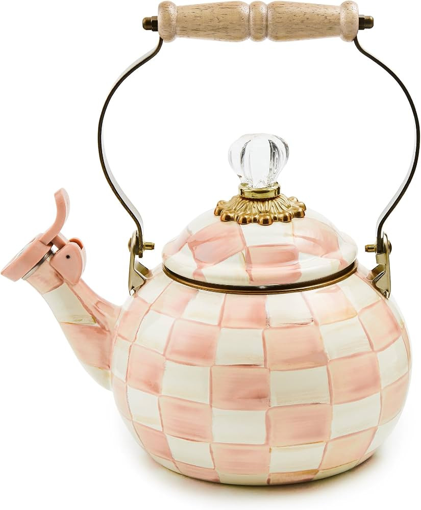 MACKENZIE-CHILDS Whistling Tea Kettle, Pink-and-White Rosy Check | Amazon (US)
