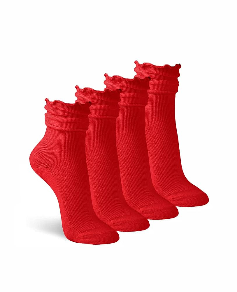 Jefferies Socks Womens Ruffle Ankle Dress Crew Seamless Cotton Scrunch Cuff Socks 4 Pair | Amazon (US)