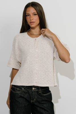 Monroe Pointelle Cardigan in Oatmeal - M / Oatmeal | Böhme US