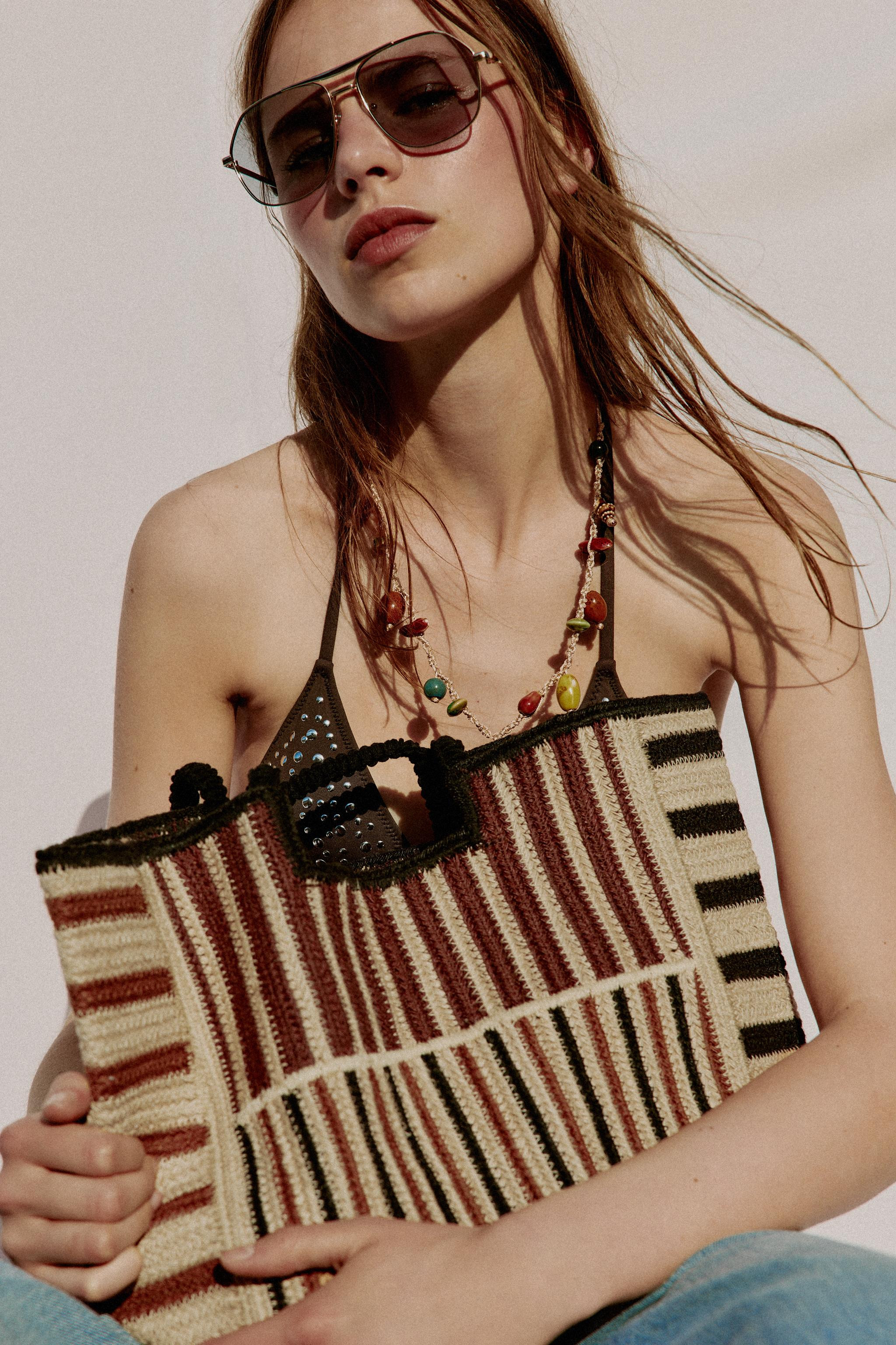 STRIPED BRAIDED JUTE BAG | Zara UK