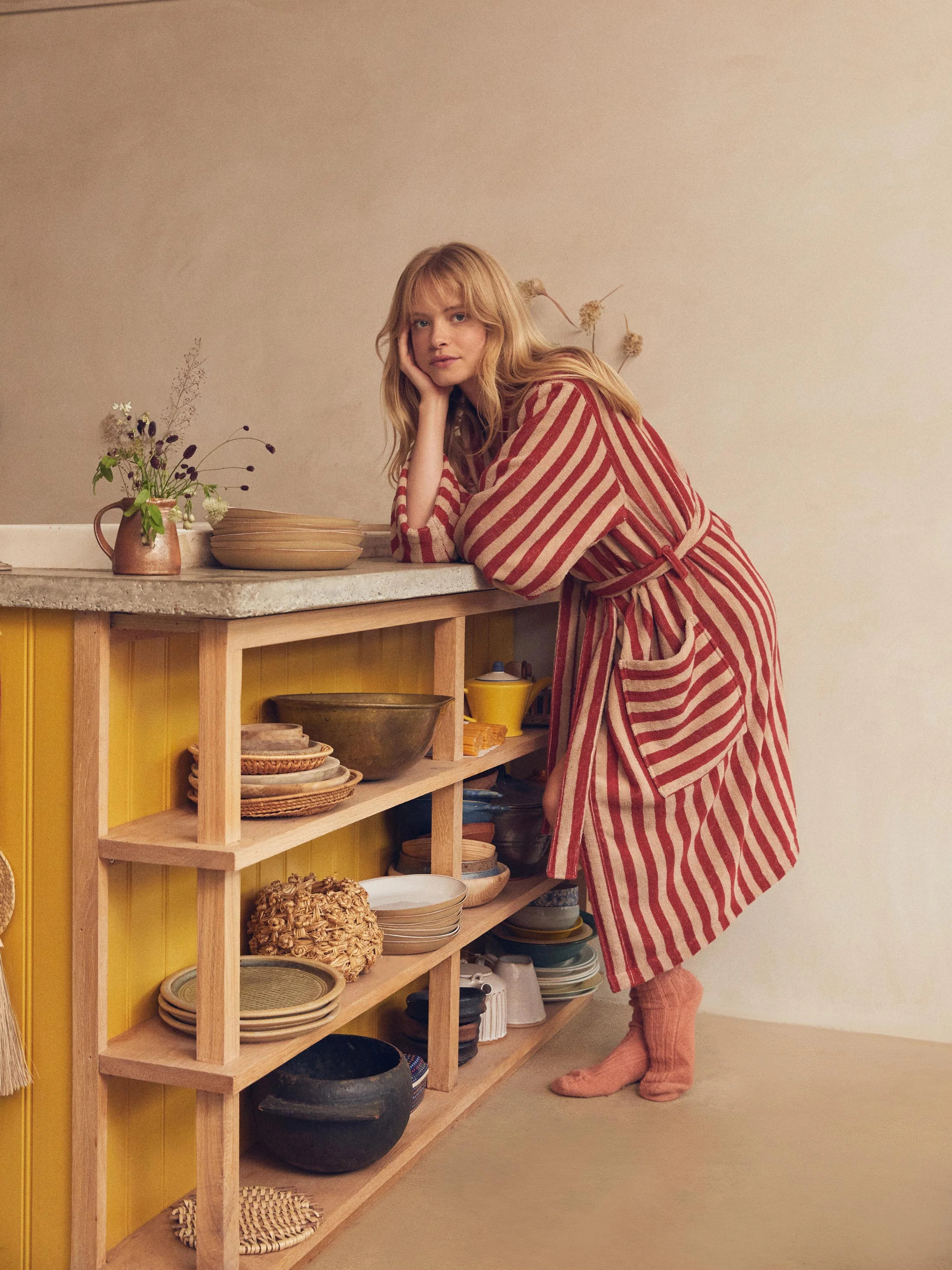 Sandstone Red Pembroke Stripe Cotton Robe | Piglet