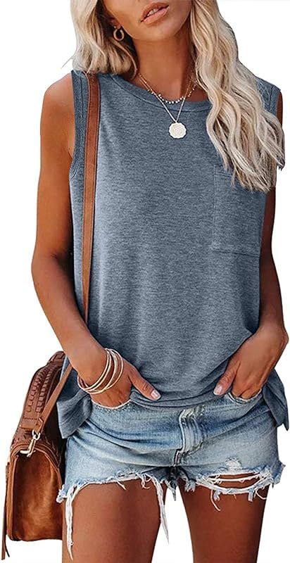 MIROL Women's Sleeveless Tank Tops Basic Loose Tunic T Shirts Batwing Sleeve Solid Color Casual Tee  | Amazon (US)