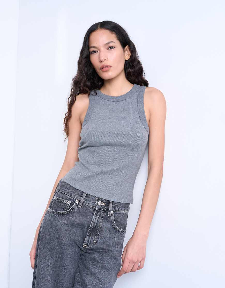 Topshop ribbed racer tank top in gray heather | ASOS (Global)