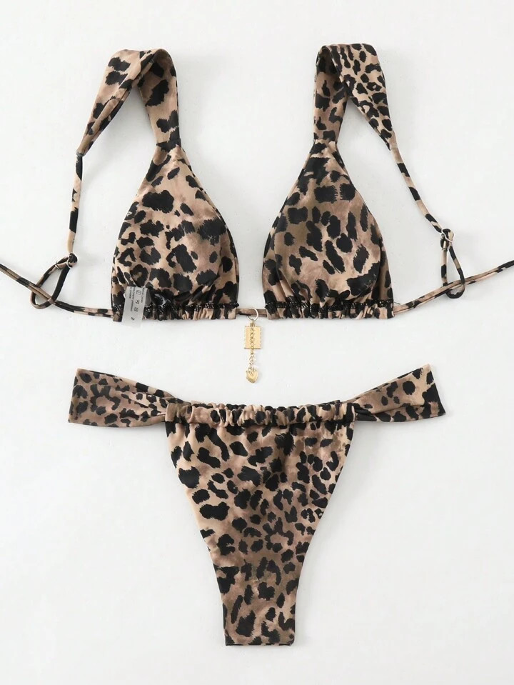 SHEIN Swim 2pcs Women's Leopard Print Swimwear Set, Random Print Summer | SHEIN