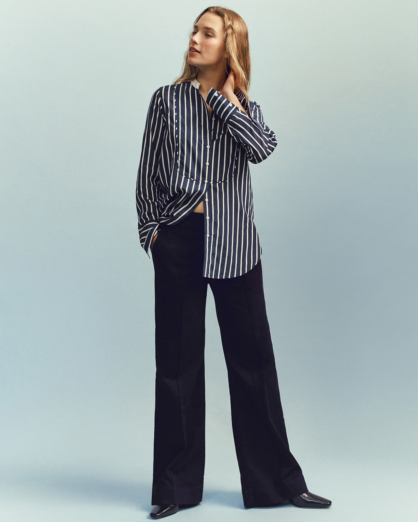 Tuxedo-bib button-up shirt in stripe | J. Crew US