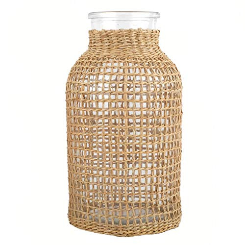 DOITOOL Glass Flower Vase with Rattan Cover Flower Bud Vase Round Decorative Flower Vase Floral Cont | Amazon (US)