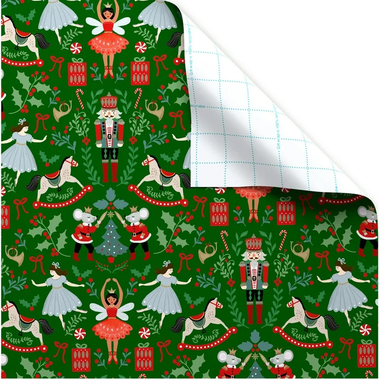 Green Nutcracker Christmas Wrapping Paper, 160 sq ft, by Holiday Time | Walmart (US)
