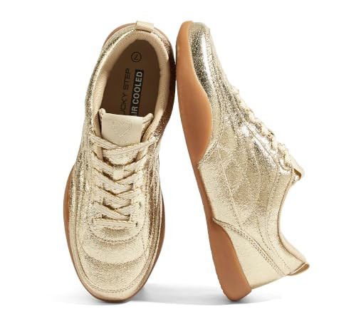 LUCKY STEP Women's Retro Casual Fashion Sneakers Flats Tennis,Gold,10 | Amazon (US)