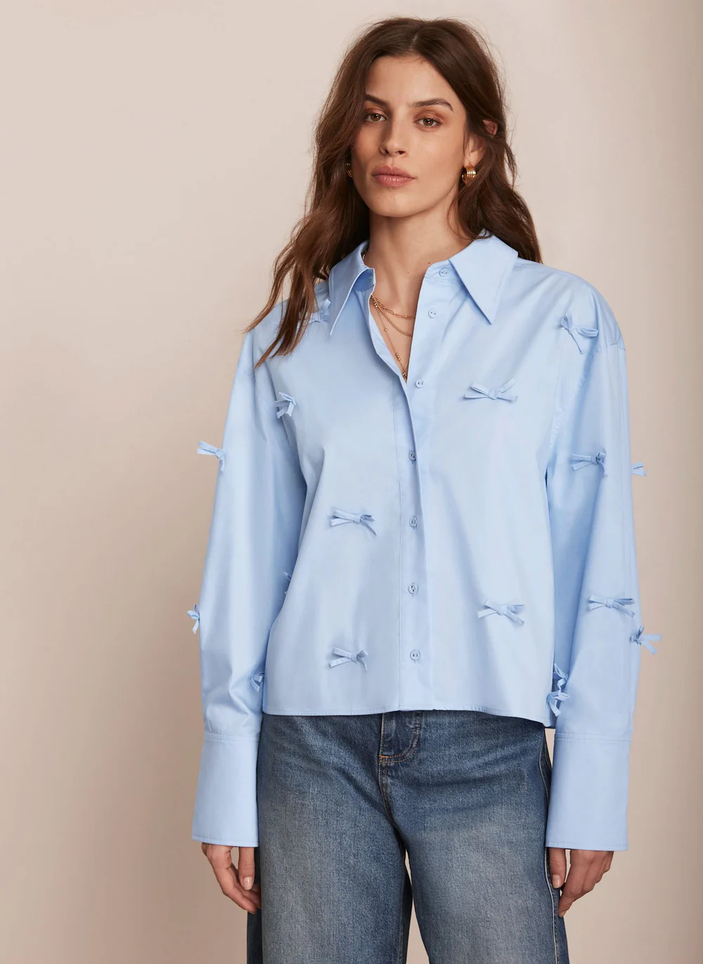 Blue Bow Detail Cropped Shirt | Mint Velvet