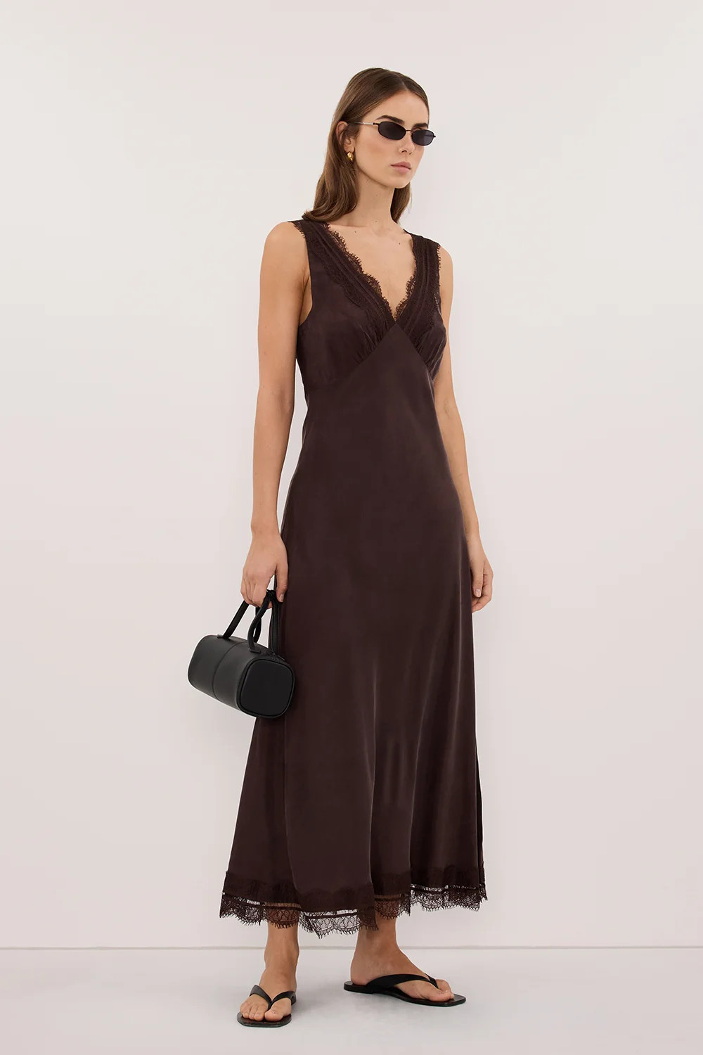 ANDREA PLUM CHOC CUPRO MIDI DRESS | DISSH
