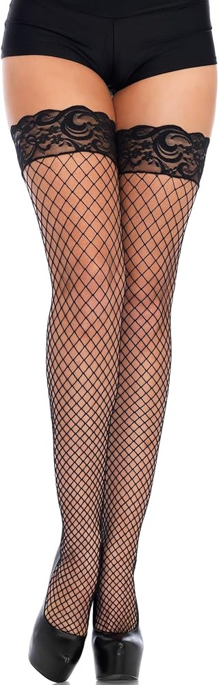 Leg Avenue Women's Industrial Fishnet Thigh Highs with Stay Up Silicone Lace Top | Amazon (US)