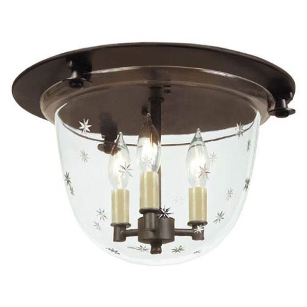 Small Oil Rubbed Bronze Three-Light Bell Flush Mount with Star Glass | Bellacor