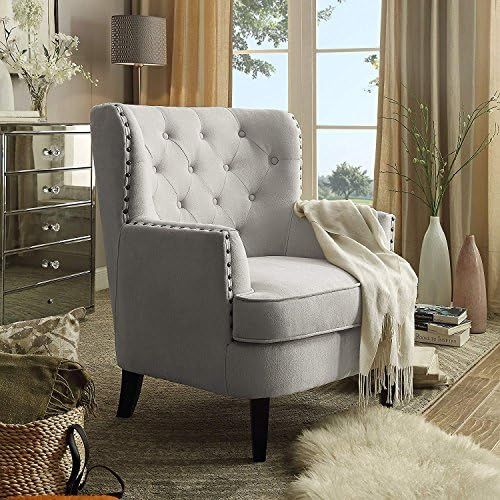 Rosevera Gustavo Collection Fabric Nailhead Club, Contemporary Accent Chairs, Beige | Amazon (US)