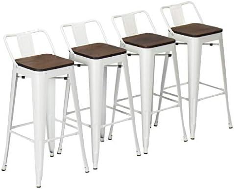Yongchuang 30" Metal Bar Stools Set of 4 Industrial Bar Height Stools with Back Bar Chairs (Wood ... | Amazon (US)