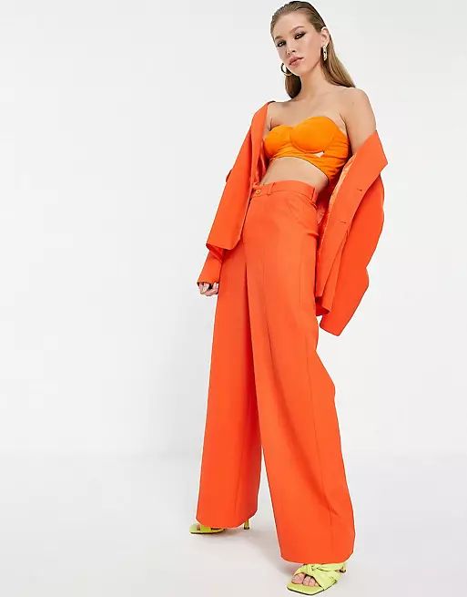Extro & Vert slouchy blazer, bralet with cutouts and wide leg trousers co-ord in | ASOS (Global)