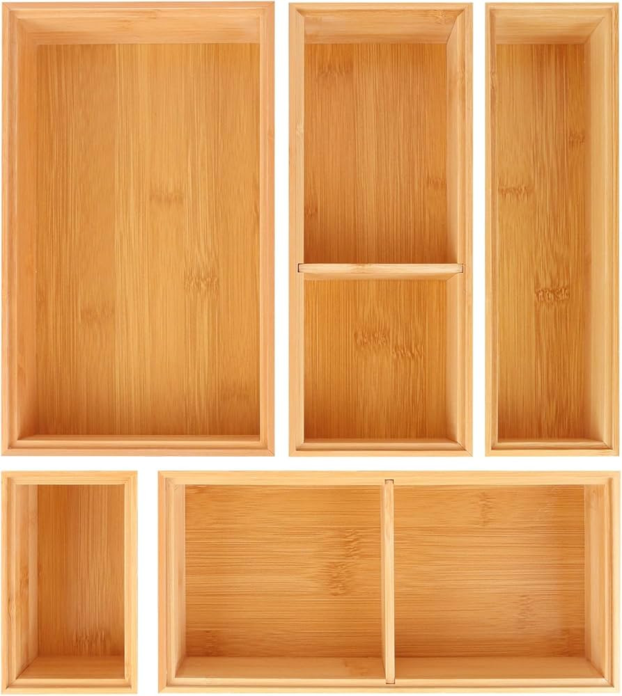 Bamboo Drawer Organizer,5 PCS Silverware Organizer & Kitchen Organizers and Storage,Utensil Drawe... | Amazon (US)