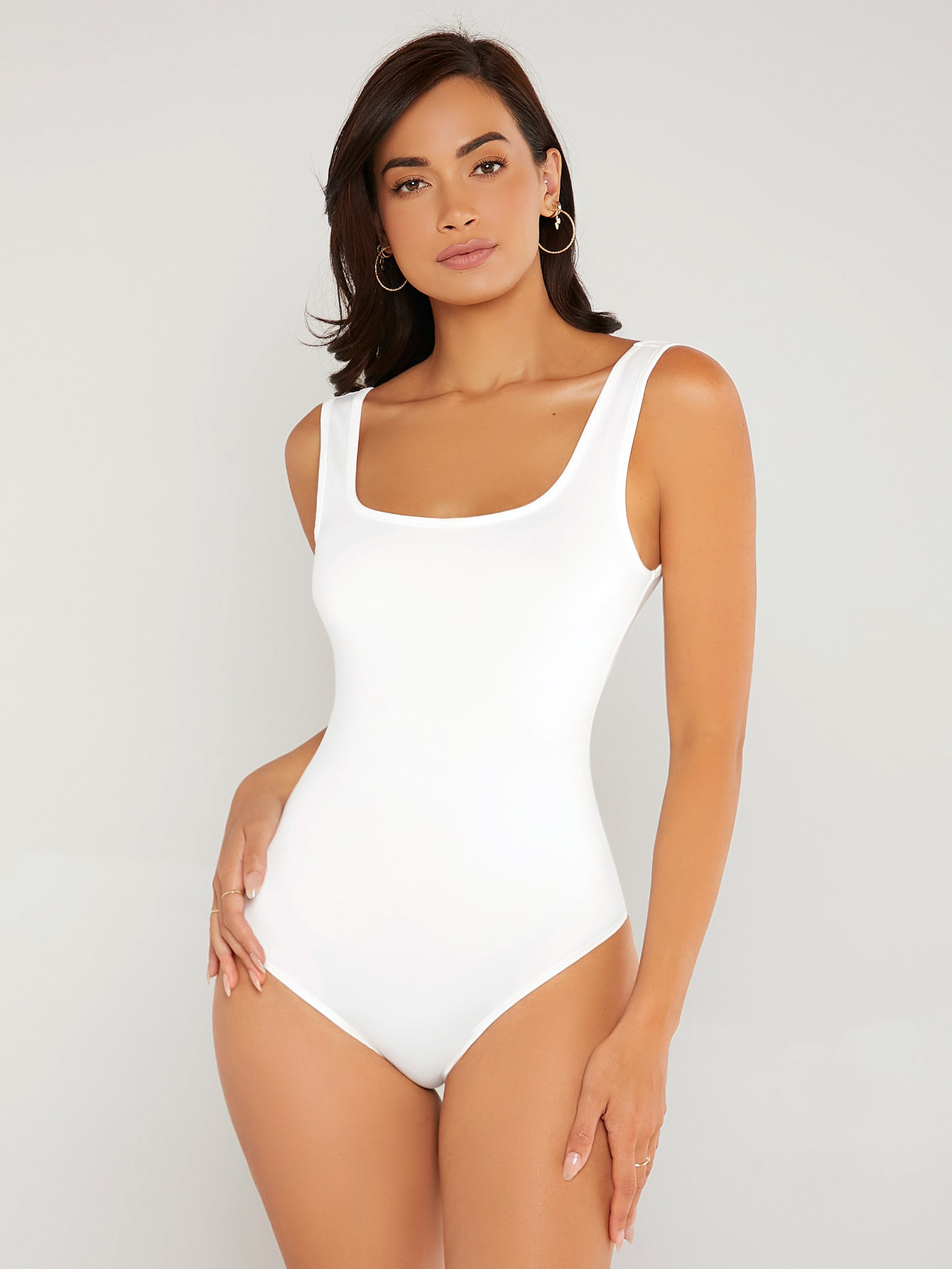 SHEIN BASICS Solid Wide Strap Bodysuit | SHEIN