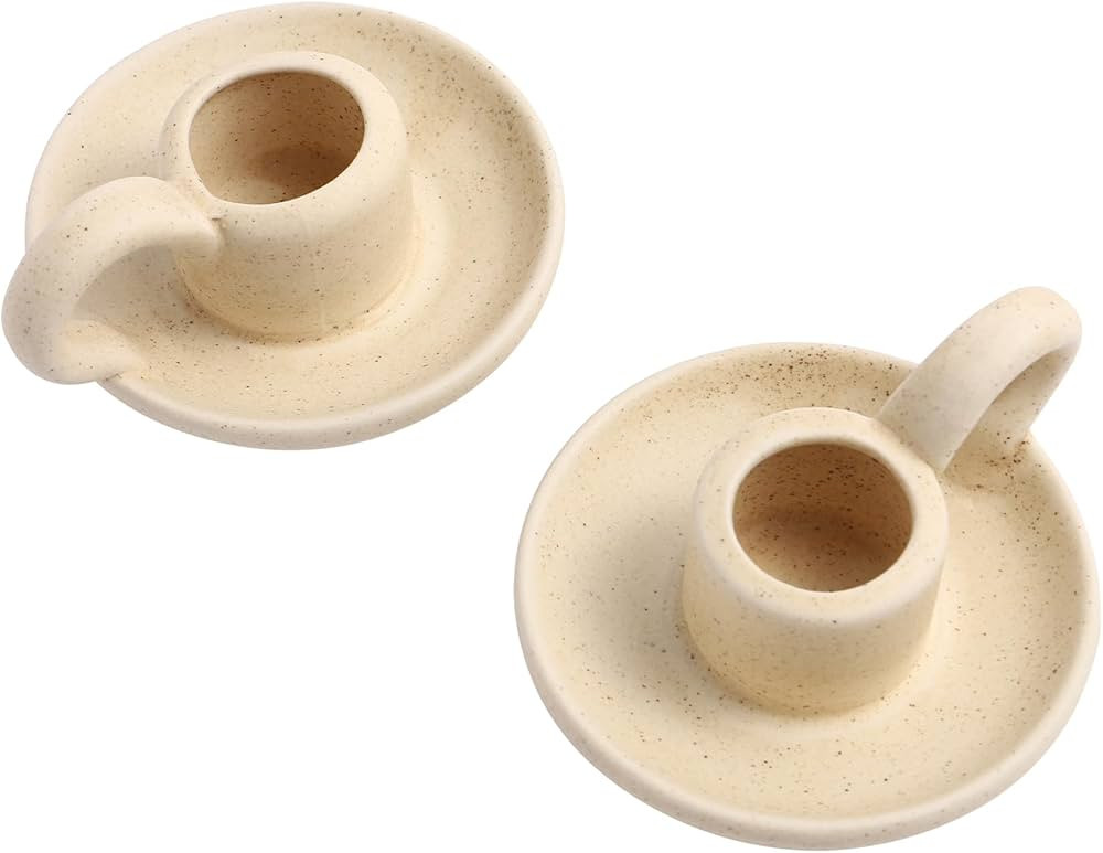 DOITOOL 2 Pcs Ceramic Candle Holder, Taper Candle Holder with Handle, Nordic Style Vintage Candle... | Amazon (US)