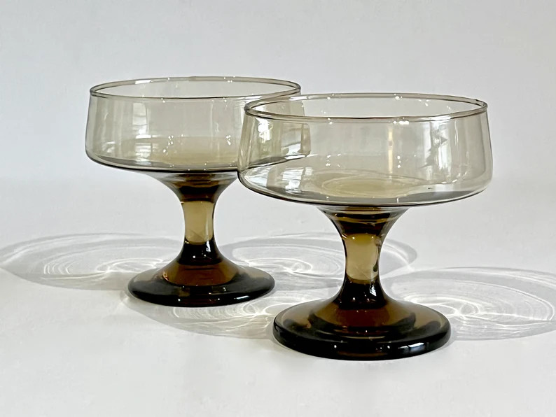 Vintage Libbey Smoke Glass Champagne Coupes, Set of 2, Mid Century Barware | Etsy (US)