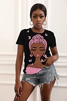 FZNHQL Melanin Girls Natural Hair Graphic Tees for Women T-Shirt African Casual Short Sleeve Crew... | Amazon (US)