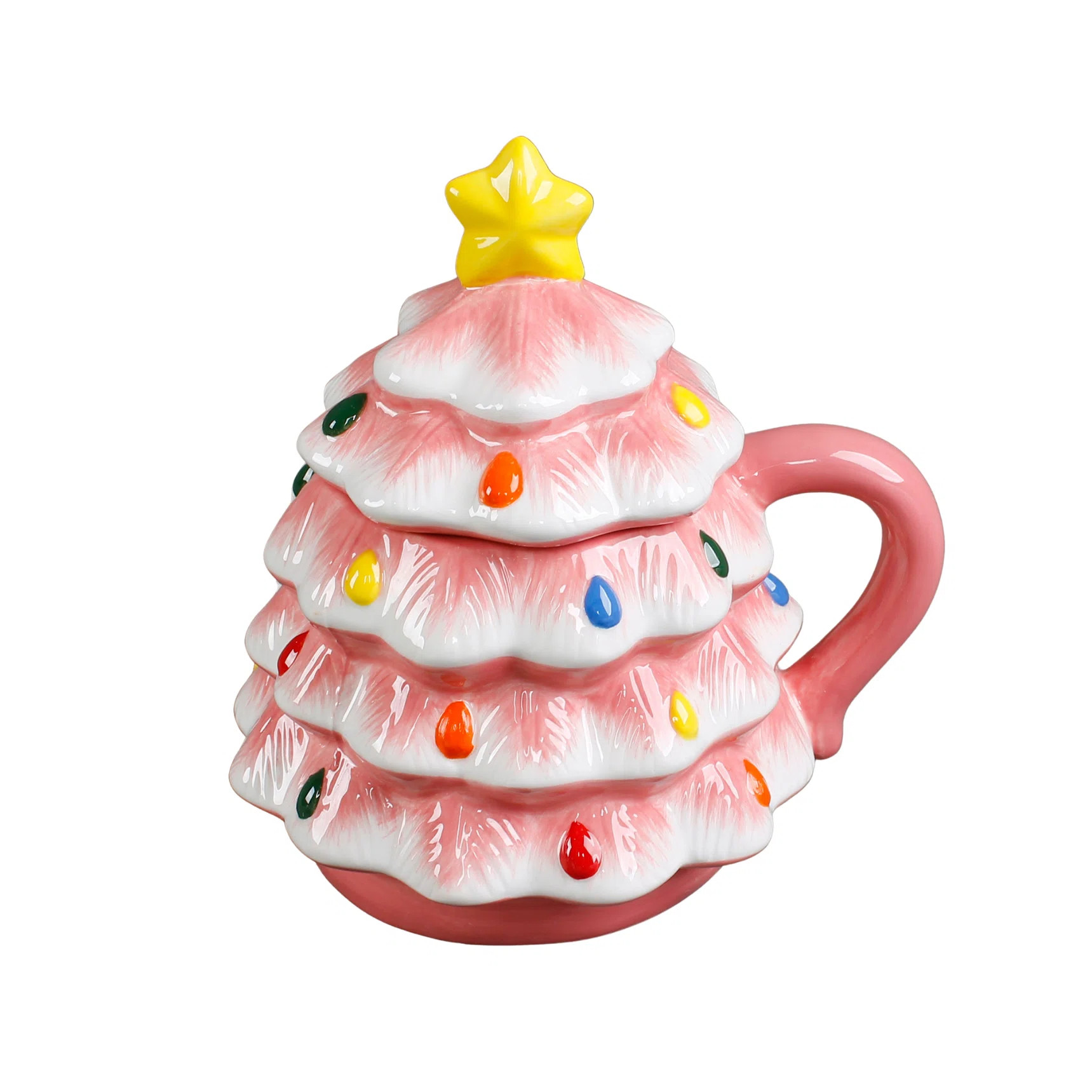 18 OZ Pink Xmas Tree Ceramic Mug  With Lid | Wayfair North America