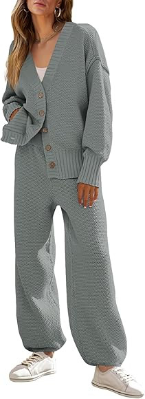 MEROKEETY Women's 2 Piece Outfits Sweater Sets Waffle Knit Cardigan and High Waist Pants Lounge S... | Amazon (US)