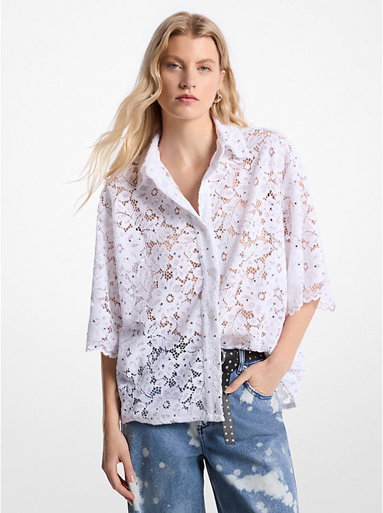 Studded Corded Floral Lace Shirt | Michael Kors US