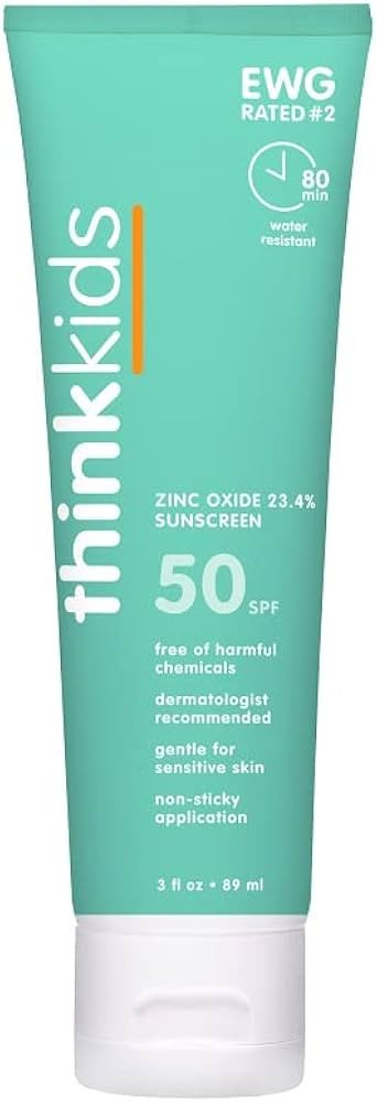 Thinkkids Safe Mineral Sunscreen SPF 50+, 3 Fl Oz, Natural, Water Resistant Reef Safe Sunscreen f... | Amazon (US)