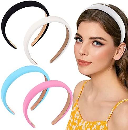 LONEEDY 1.7 Inch Leather Hard Headband Wide Headband Padded Headband Hairband for Women (White) | Amazon (US)