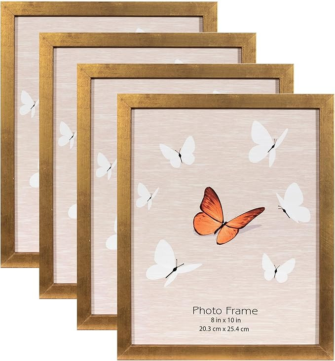 Scholartree Gold 8x10 Picture Frame set of 4, Display 8x10 without Mat Wall Gallery Photo Frames | Amazon (US)